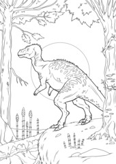 Coloring book for children with a dinosaur hand-painted in cartoon style