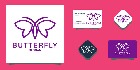 Beautiful nature flying insect monoline design butterfly logo with flat minimalist template Premium Vector 