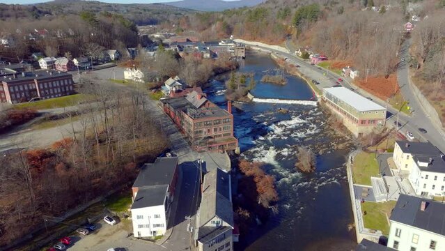 Flying over the Black River in Springfield Vermont