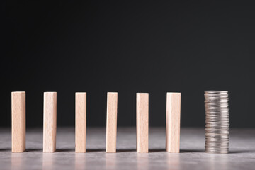 Heap of Coins at the End of the Domino, Fund, Reserved Money in Crisis