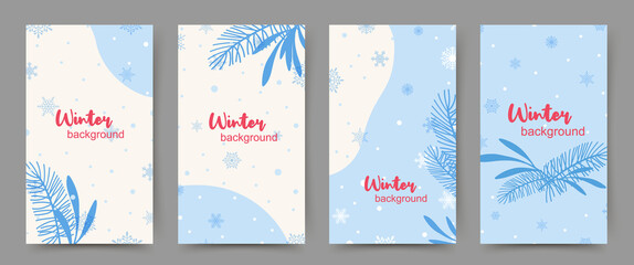 Winter  backgrounds for social media stories, minimal post templates in blue colors.Vector illustration for mobile apps, invitation,ad,web banners