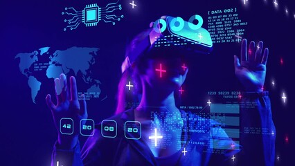 Metaverse business meeting conference, VR virtual office digital world technology AR augmented reality presentation work from home, global economy financial investment graph chart market platform - Powered by Adobe