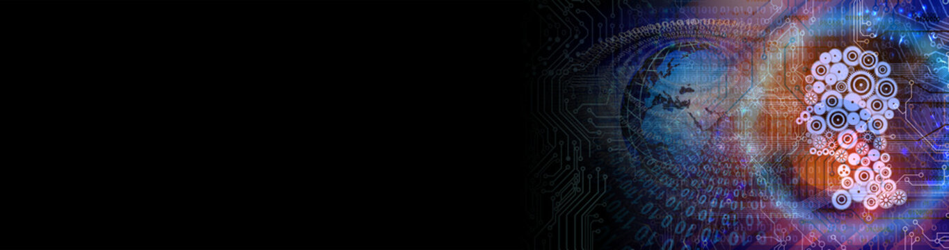 abstract technology background with binary code and cogs gear.