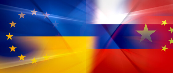 background flag design of Ukraine and Europe and USA and Russia and China 3d-illustration