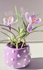 Crocuses in a pot.