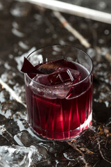 Cherry alcoholic drink. Photo of drinks on a dark background