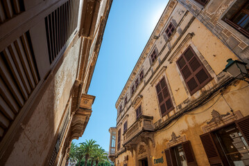 Fototapeta na wymiar Traditional buildings in the city of Ciutadella de Menorca, Balearic Islands, Spain