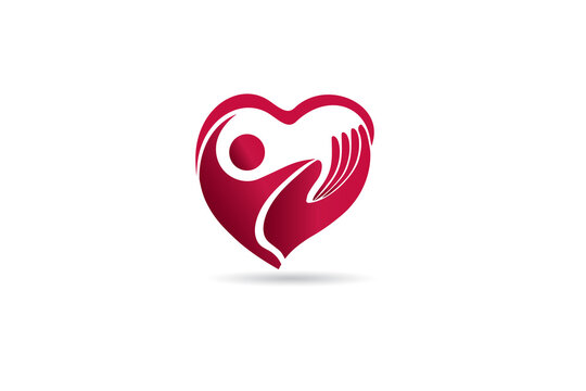 Logo hand care people inside of a red love heart identity id business card vector image design