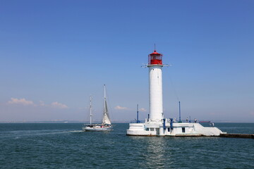 Odessa Vorontsovsky lighthouse in the port area, Ukraine