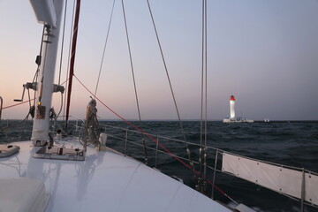 Odessa Vorontsovsky lighthouse in the port area, Ukraine