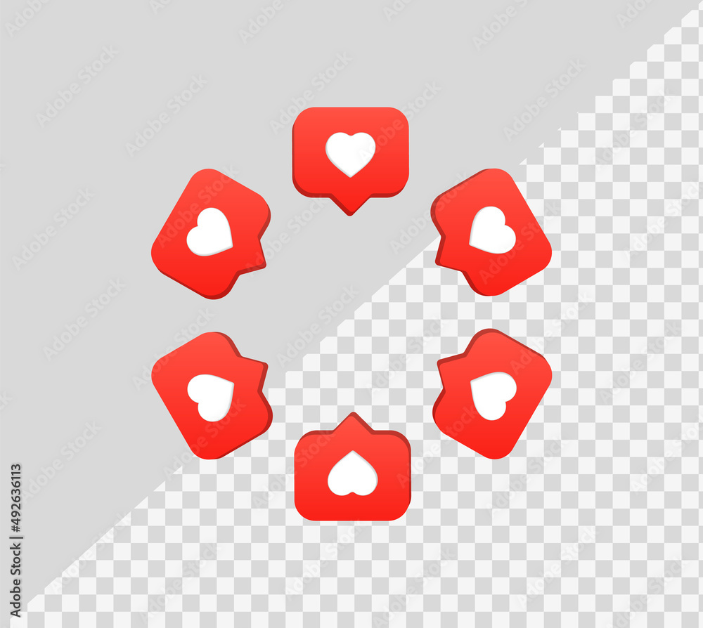 Poster 3d like love icon in modern glossy speech bubble for social media notifications icons - heart bubble