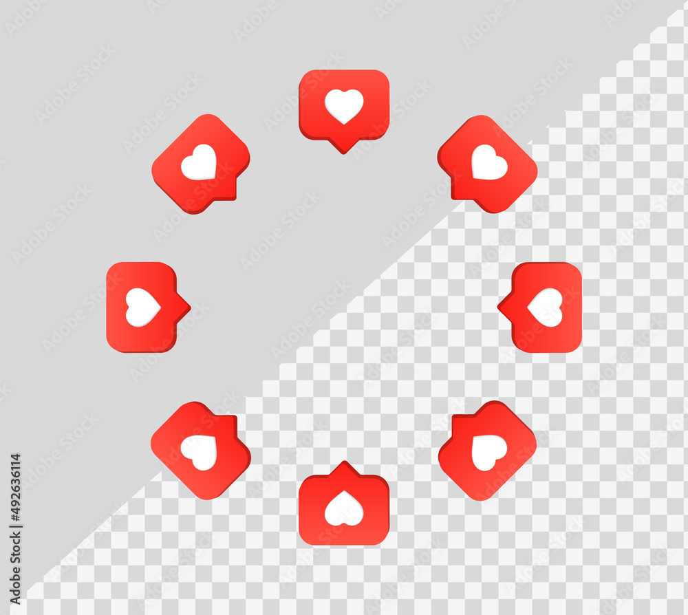 Poster 3d like love icon in modern glossy speech bubble for social media notifications icons - heart bubble