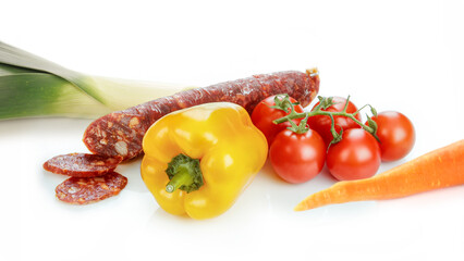 peppers, tomatoes and sausage