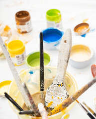 Close-up of brushes and paintbrushes