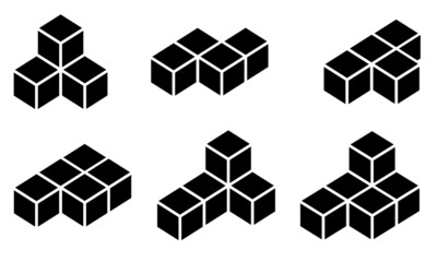 3d cube vector icon. Modern abstract set with black square cubes. Vector 10 EPS.