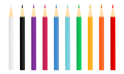 Set of colored pencils. Crayons - colored pencil on white background. Pencils for painting.