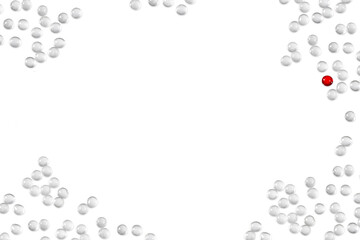 Medical pills and tablet. Macro top down view with background detail