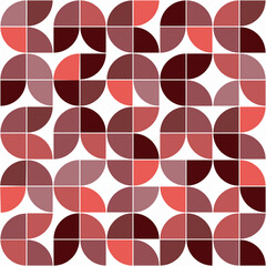 Mid century modern  geometric leaf seamless pattern in orange, coral , brown and beige over white background. Great for textile, home décor and wallpaper  