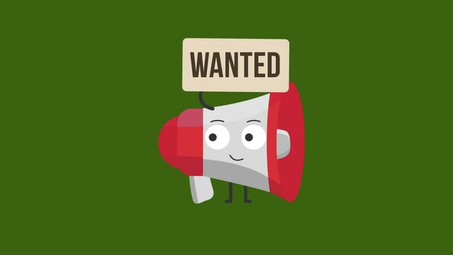 cute megaphone character with sign.4K motion animation.