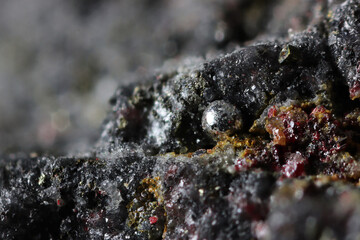 native mercury drop on cinnabar matrix from El Entredicho Mine, Spain