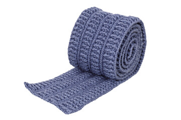 beautifully folded blue wool scarf isolated on white background