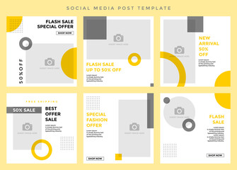 Social media post template. Six editable page or banner, fit for all sale promotion, clean modern minimalist concept with dark yellow and grey color theme.