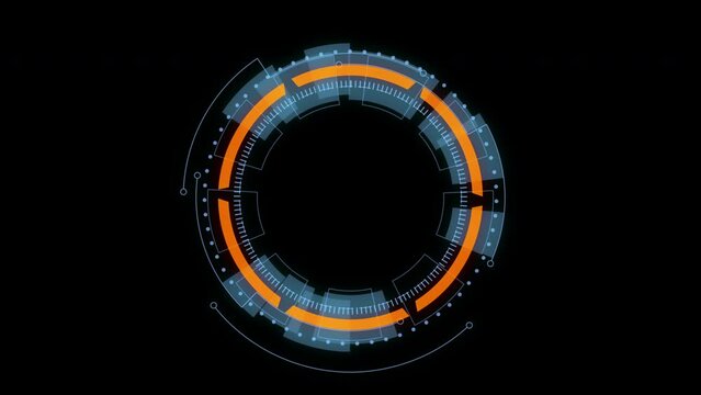 Motion graphic of Blue circle rotation with head up display ( HUD UI ) technology interface and futuristic elements abstract background alpha channel included