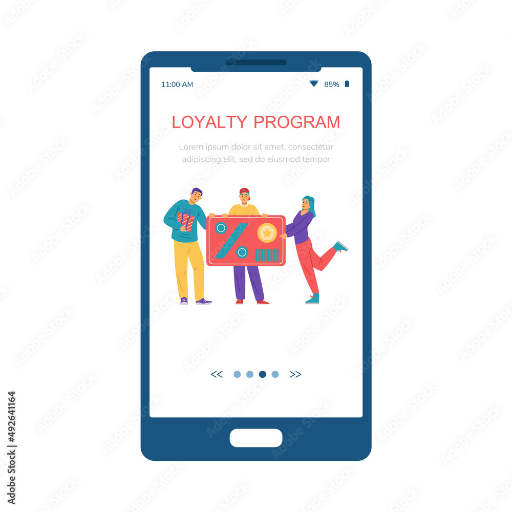 Wall mural loyalty program mobile app onboarding screen flat vector illustration.