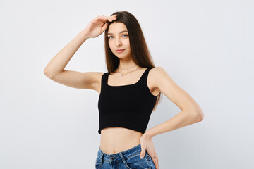 Portrait of young model in black tank top