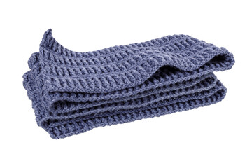 beautifully folded blue wool scarf isolated on white background