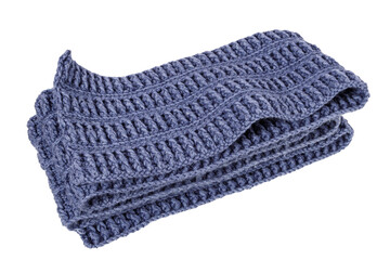 beautifully folded blue wool scarf isolated on white background