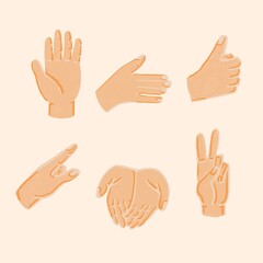 drawn hands showing different signs, cartoon illustration