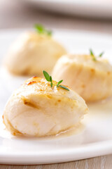 Seared Scallops on a plate. High quality photo