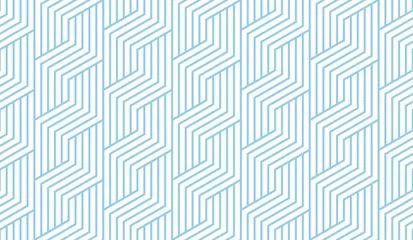 Deurstickers Blauw wit Abstract geometrisch patroon met strepen, lijnen. Naadloze vectorachtergrond. Wit en blauw ornament. Eenvoudig rooster grafisch ontwerp