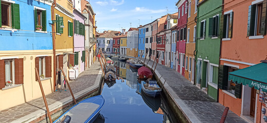 view of the grand canal in burano, veneto, italy