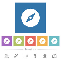 Simple compass solid flat white icons in square backgrounds
