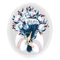 Digital illustration of bouquet in girl’s hands. Ukrainian art