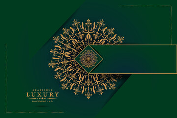 Luxury geometric gold gradient dark green mandala background | Luxury gold mandala ornate background for wedding invitation