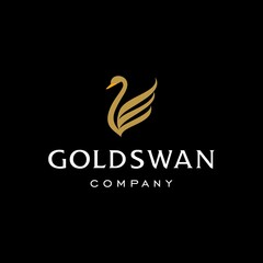 golden swan logo,goose or duck icon design vector in trendy and abstract luxury line outline style 