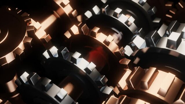 3D gear wheels spinning 360 degrees. 3D render looping background animation