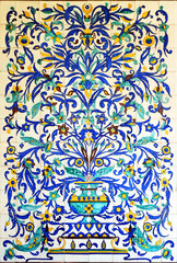 Decorative Triana azulejos with floral and plant motifs. Graphic resource for interior and exterior decoration. Azulejos from Spain