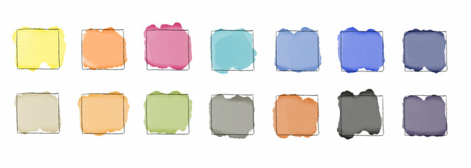 Standard watercolor palette. 14 shades of watercolor strokes. Watercolor paint stains