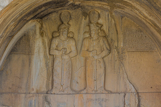 Shapur II and Shapur III relief at Taq-e Bostan in Kermanshah, Iran