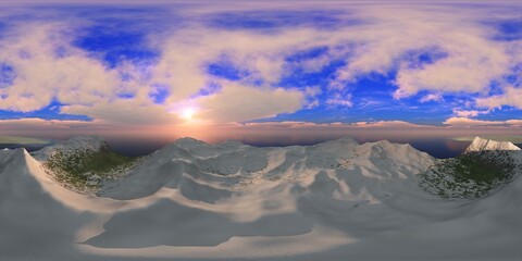 Mountain landscape, sunrise in the mountains,  HDRI, environment map , Round panorama, spherical...