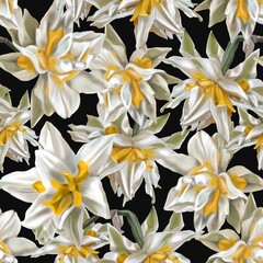 Obraz premium Watercolor seamless pattern. White terry tulips with yellow petals. Flowers Digital Print