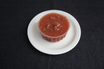 Gourmet enjoys vitamin-rich, healthy camu camu jam. Made from fresh Amazonian fruits (Myrciaria dubia), family Myrtaceae. 