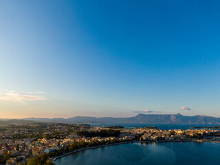 Drone Panoramic view of Kerkyra, capital of Corfu island, Greece