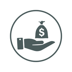 Capital, money, money bag icon. Gray vector design.