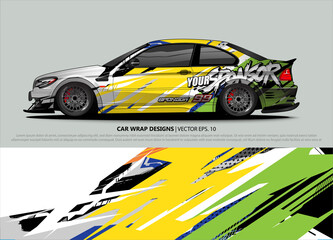 Car wrap decal design vector. abstract Graphic background kit designs for vehicle, race car, rally, livery, sport car
