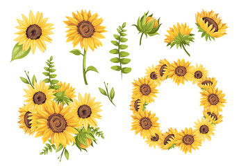 The collection of set and pattern sunflower. illustation flat vector of sunflower for content, wedding , greeting card etc.